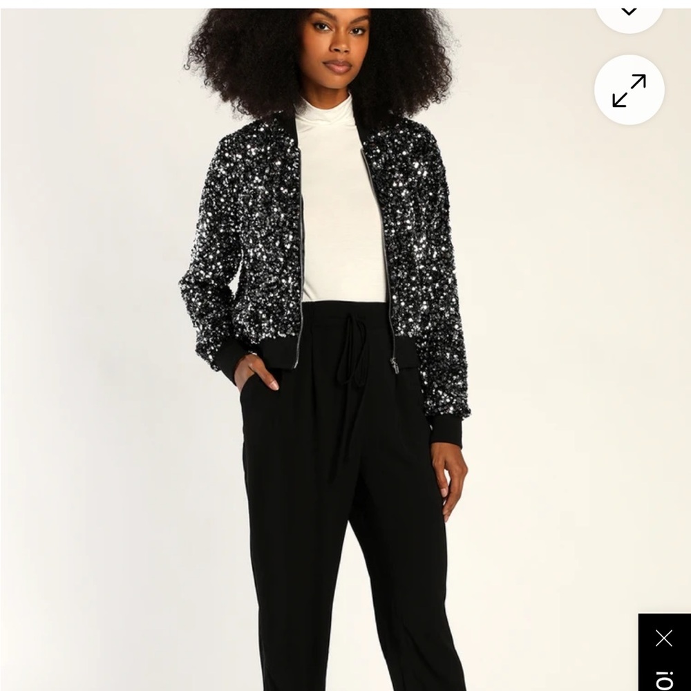 Afterparty Vibe Black and Silver Sequin Bomber Jacket